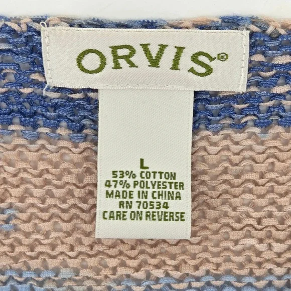 Orvis Cardigan Sweater Womens L Blue Tan Space Dye Knit Button Front Coastal - Picture 3 of 8
